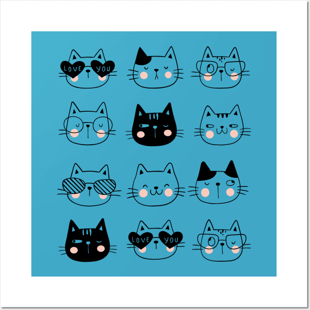 Cute Cat Set, Cute Cats and Kittens Wall Art by Ribsa